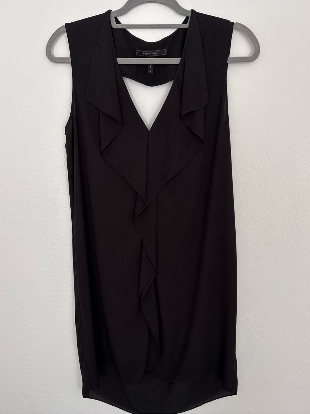 BCBG MaxAzria Jena Black Sleeveless Ruffle Front V-Neck Top dress